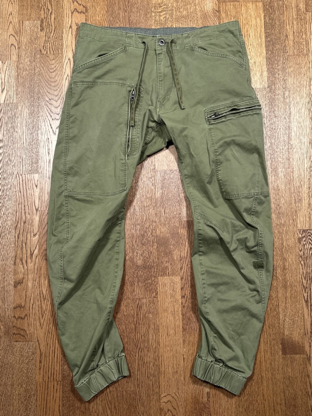 G-Star RAW Powell Qane 3D Straight Tapered Cuffed Cargo Army Green Pants Mens 34